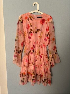 LOLA Pink Floral Dress with Ruffled Neckline